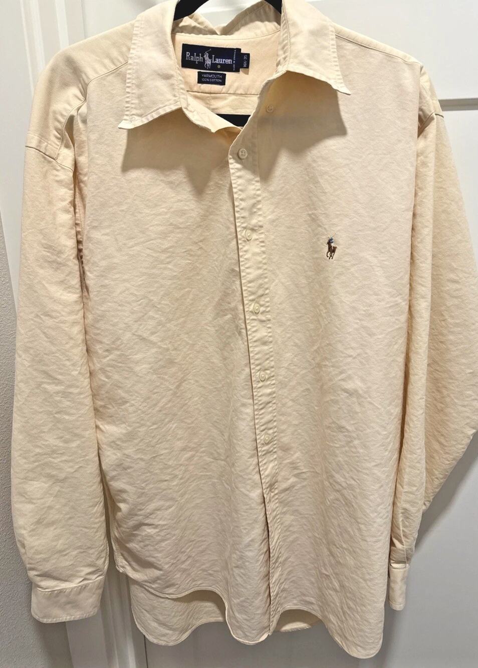 Vintage 90s Ralph Lauren Yarmouth Button-Down Cream Soft Yellow Shirt 16 1/2-35